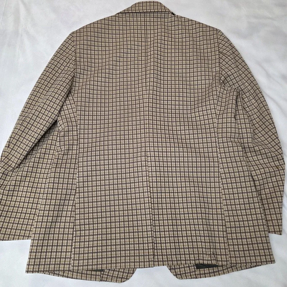 Vintage Sears Blazer Mens 38 Brown Beige Plaid Sport Coat 70s Sherlock‎ Grandpa